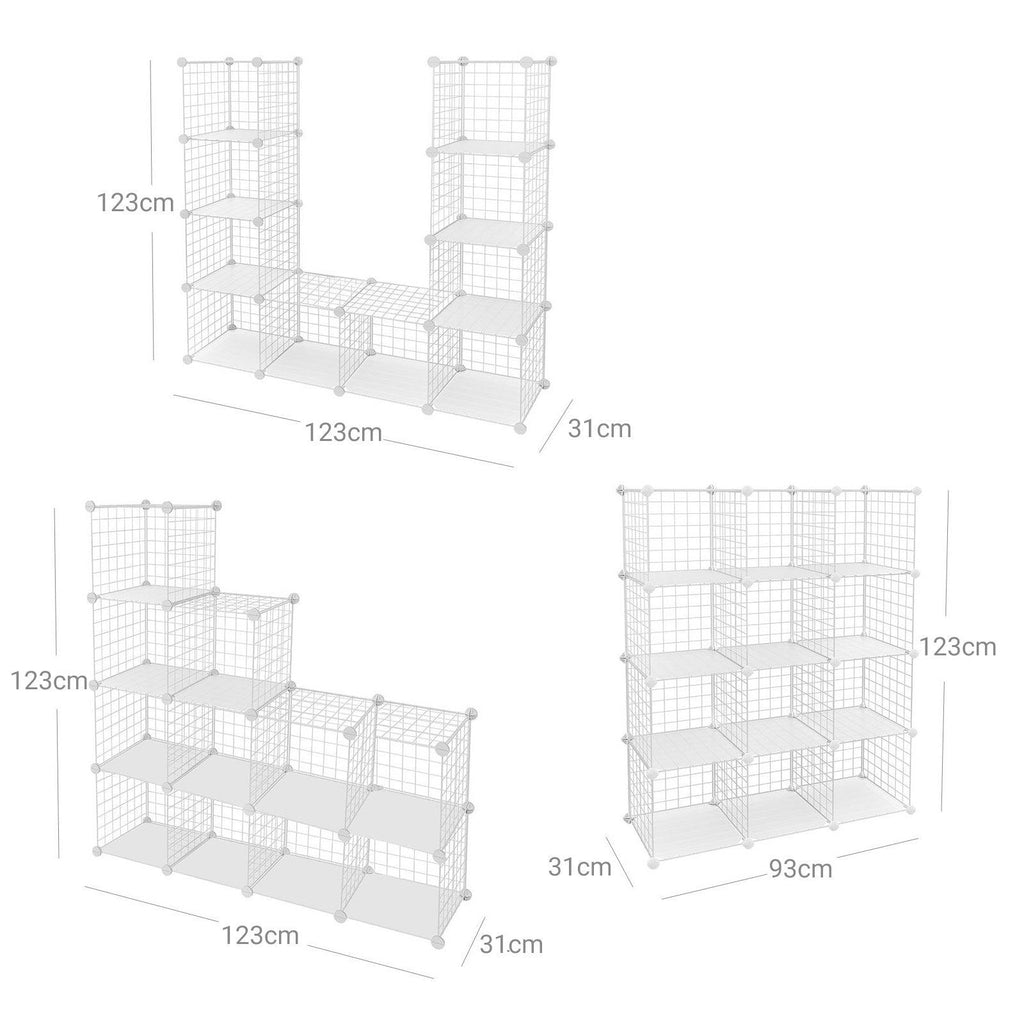 Armoire de rangement étagère panneaux en treillis 4 niveaux 3 rangs grande capacité maillet en caoutchouc offert dimensions 123 cm blanc 12_0002855 - Helloshop26