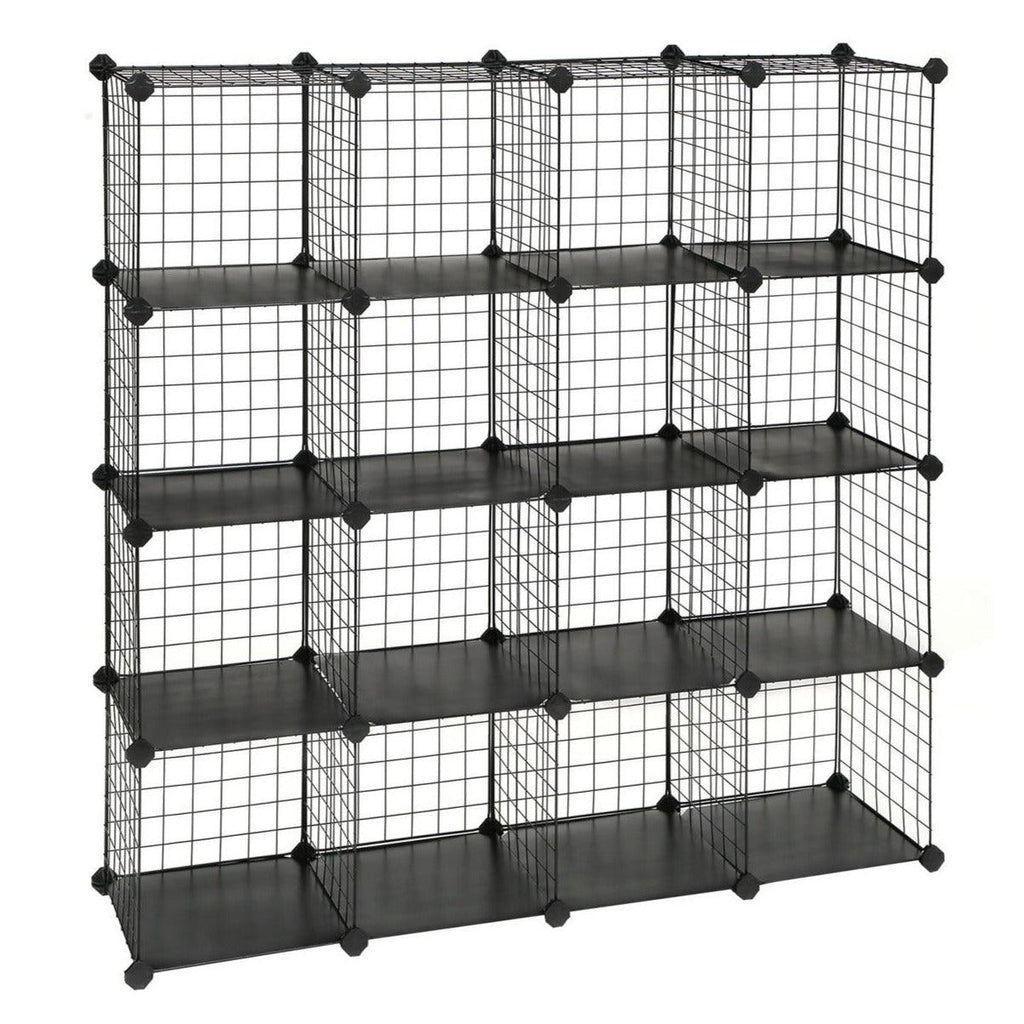 16 cubes de rangement en treillis metallique placard armoire avec étageres modulaires noir 12_0002856 - Helloshop26