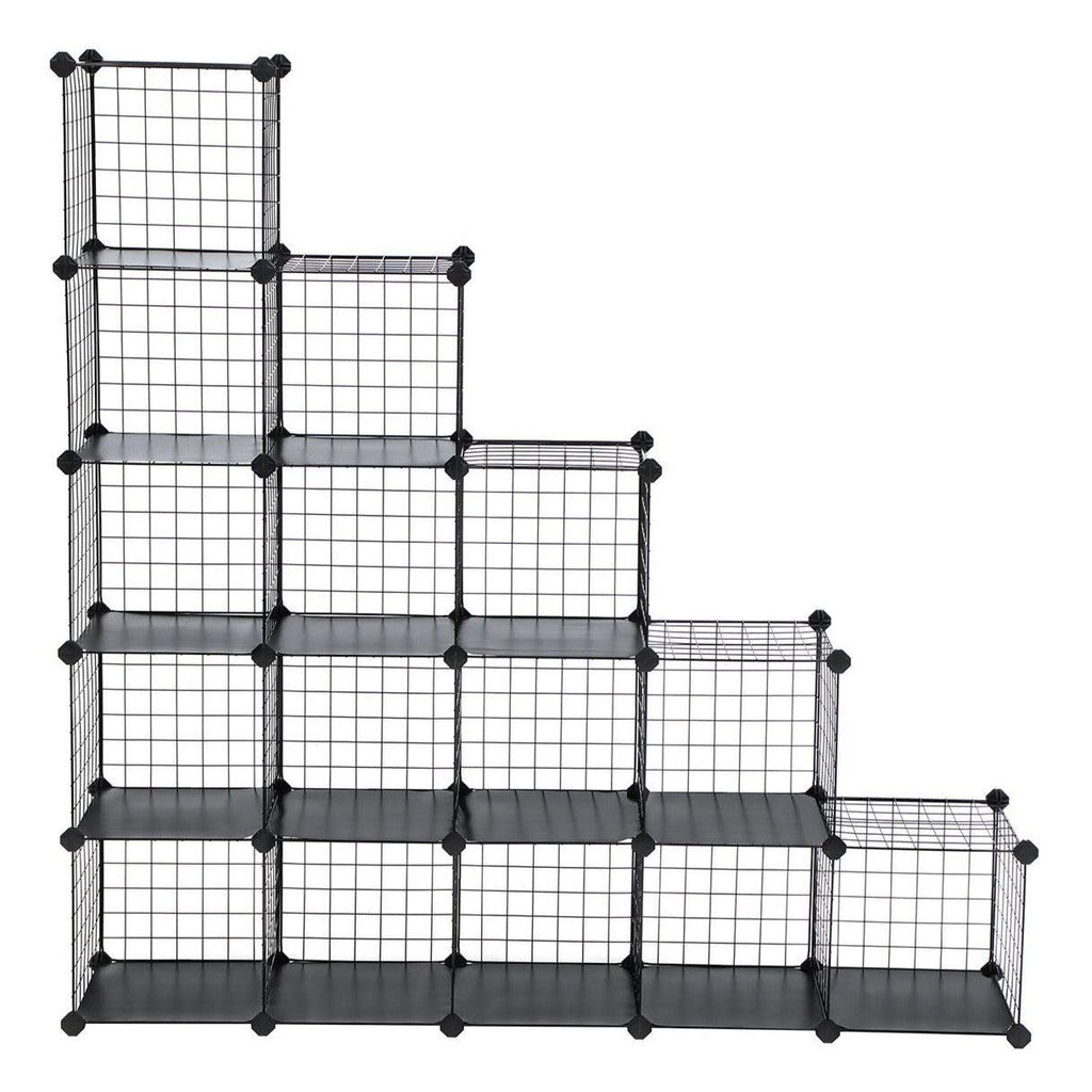 16 cubes de rangement en treillis metallique placard armoire avec étageres modulaires noir 12_0002856 - Helloshop26