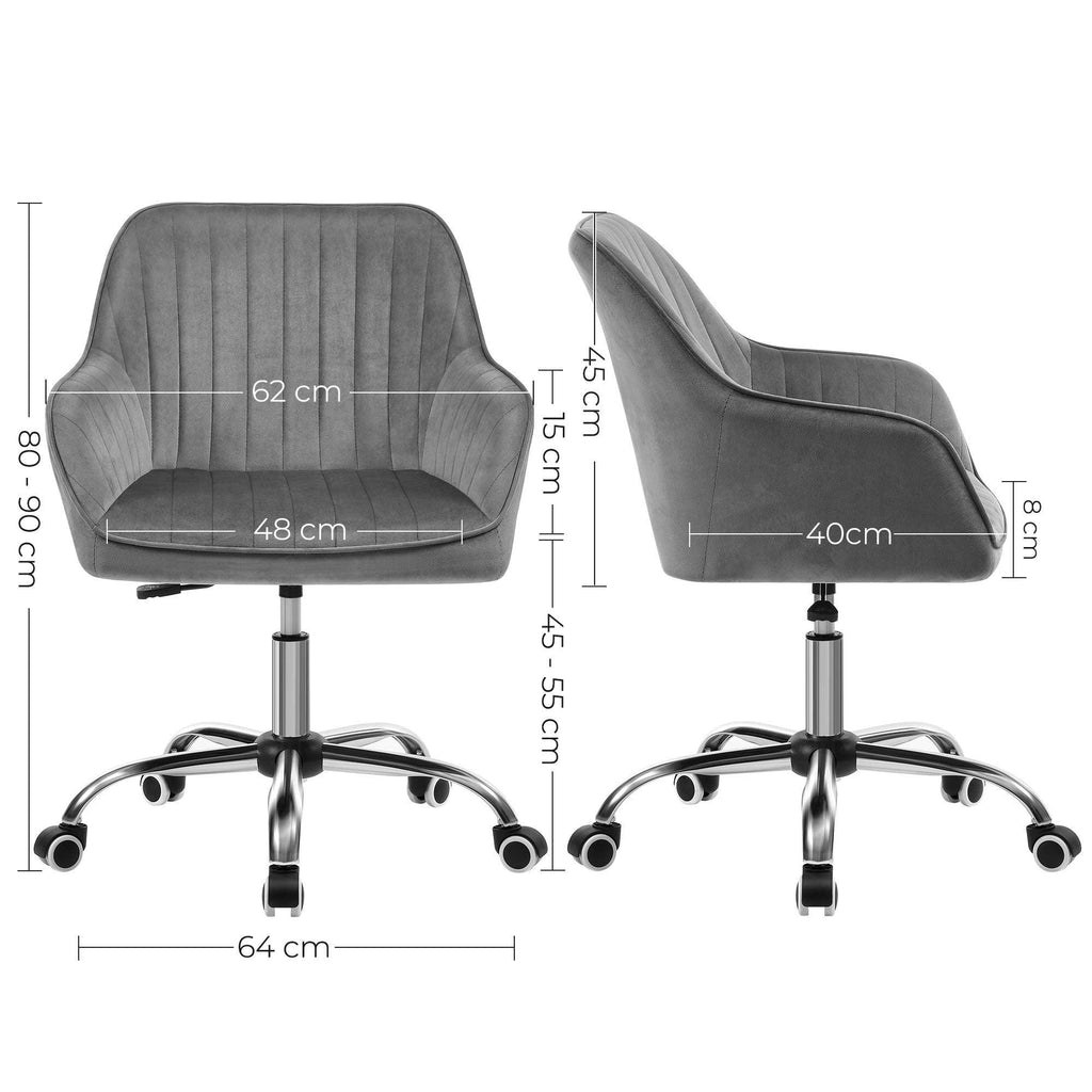 Chaise de bureau avec surface en tissu velours fauteuil pivotant siège ergonomique rembourrage en mousse hauteur réglable gris clair 12_0001304 - Helloshop26