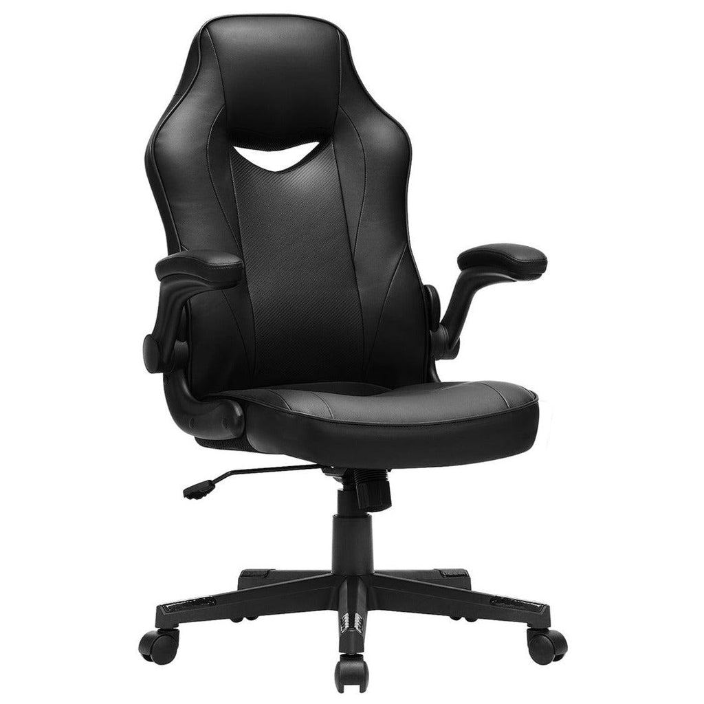 Chaise de bureau fauteuil gamer siège ergonomique pivotant avec accoudoirs rabattables hauteur réglable et inclinaison libre charge 150 kg noir 12_0001436 - Helloshop26