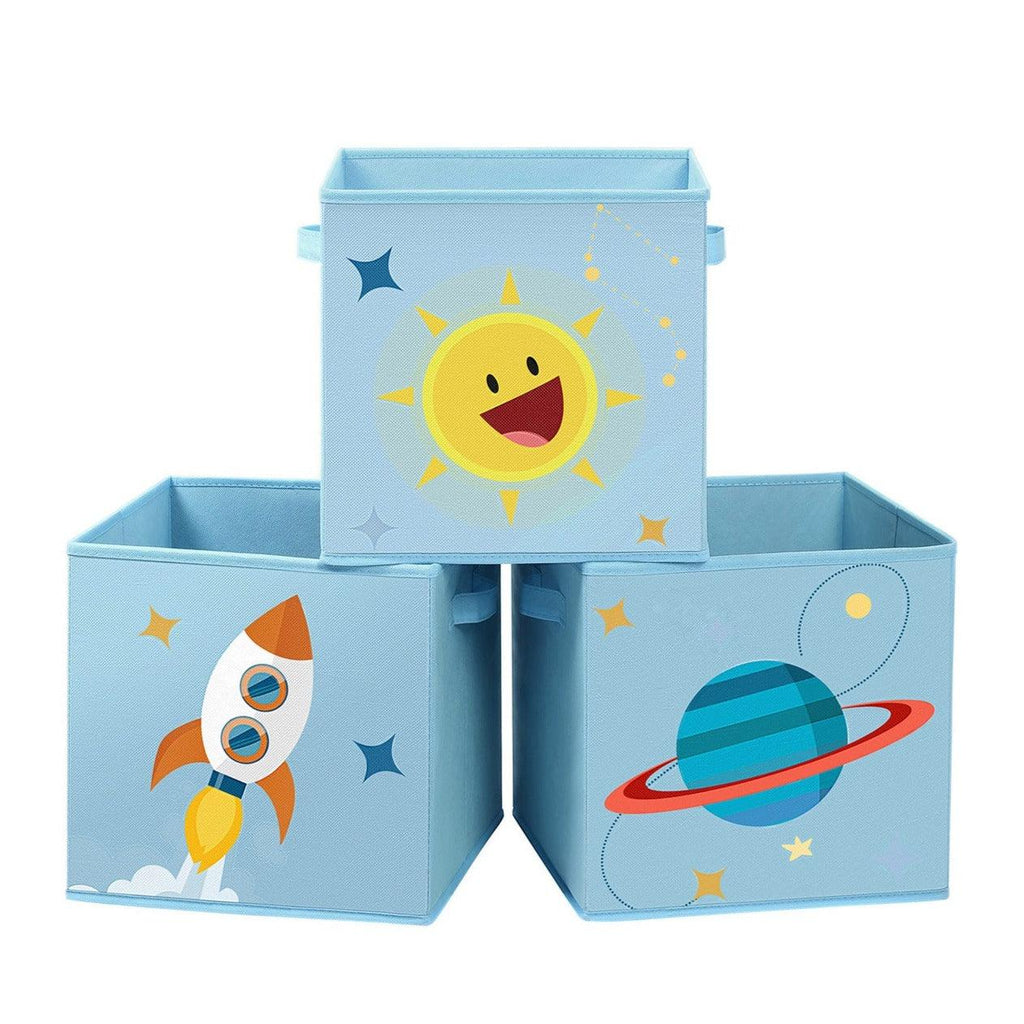 Boîtes de rangement lot de 3 organisateurs pour jouets cubes pliables avec poignées pour chambre d'enfant salle de jeux 30 x 30 x 30 cm thème de l'espace bleu 12_0002276 - Helloshop26