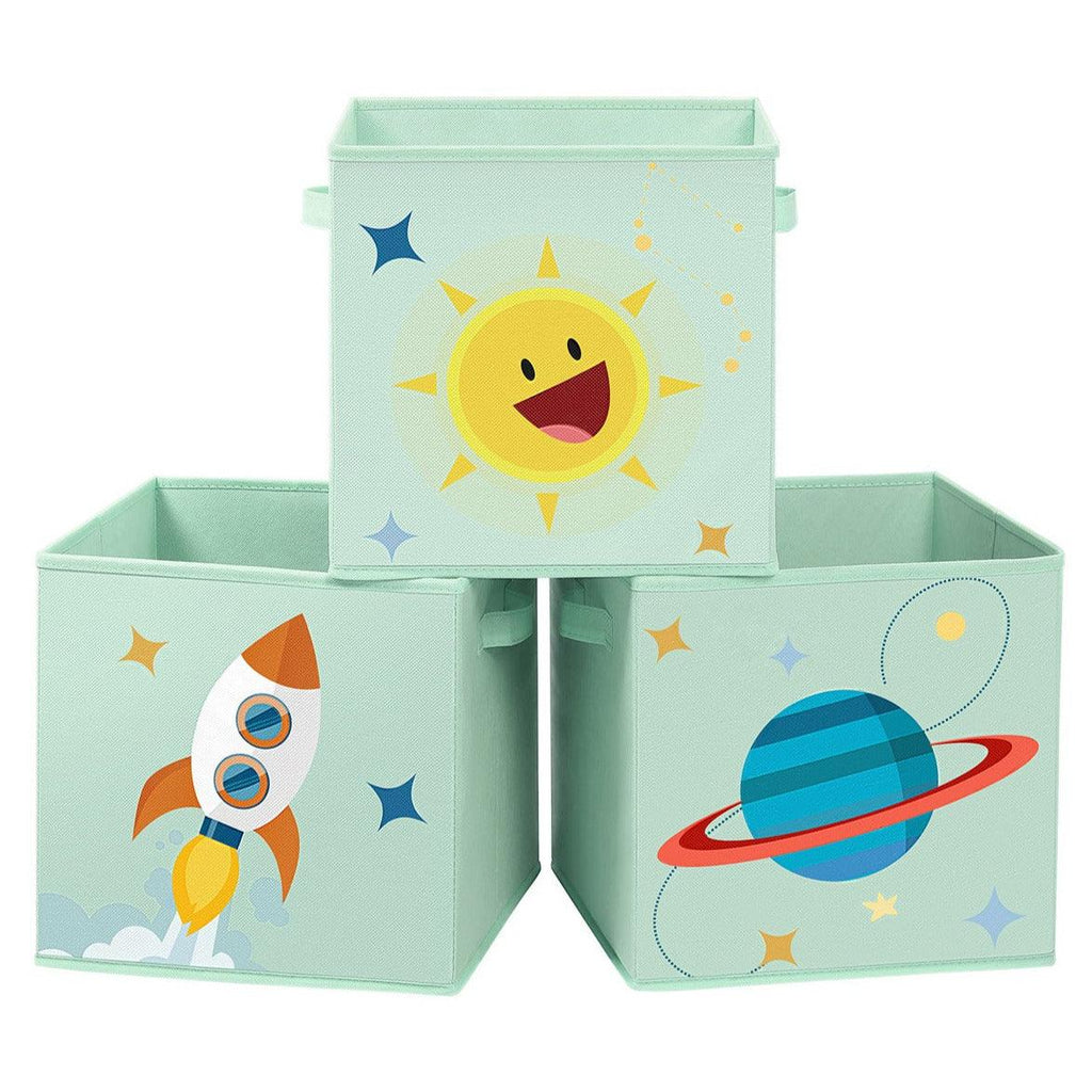 Boîtes de rangement lot de 3 organisateurs pour jouets cubes pliables avec poignées pour chambre d'enfant salle de jeux 30 x 30 x 30 cm thème de l'espace vert 12_0002275 - Helloshop26