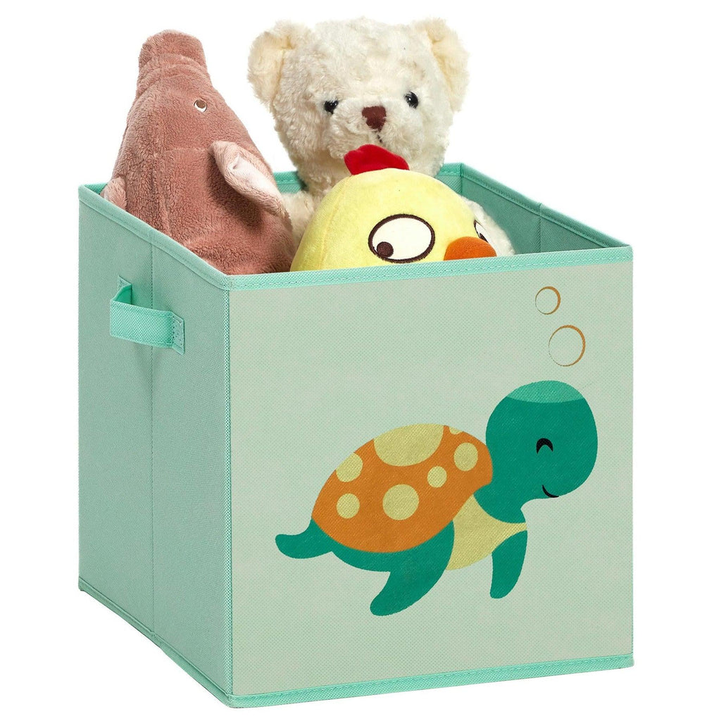 Boîtes de rangement pour enfants lot de 3 paniers à jouets pliables avec poignées chambre d'enfant salle de jeux thème océan 30 x 30 x 30 cm bleu vert et rose 12_0002267 - Helloshop26