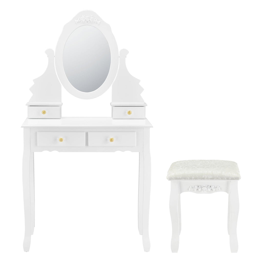 Coiffeuse table de maquillage miroir 4 tiroirs tabouret MDF et bois 141 cm blanc 03_0001499 - Helloshop26