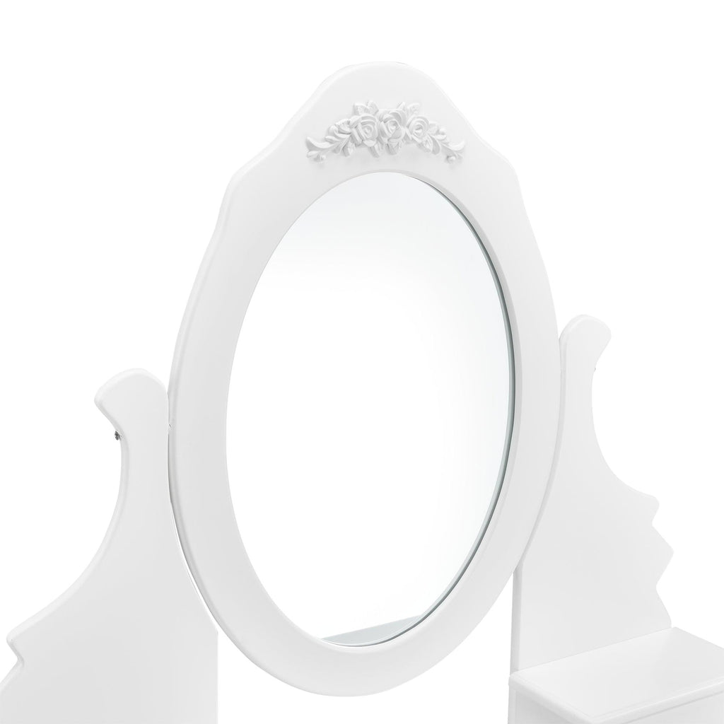 Coiffeuse table de maquillage miroir 4 tiroirs tabouret MDF et bois 141 cm blanc 03_0001499 - Helloshop26