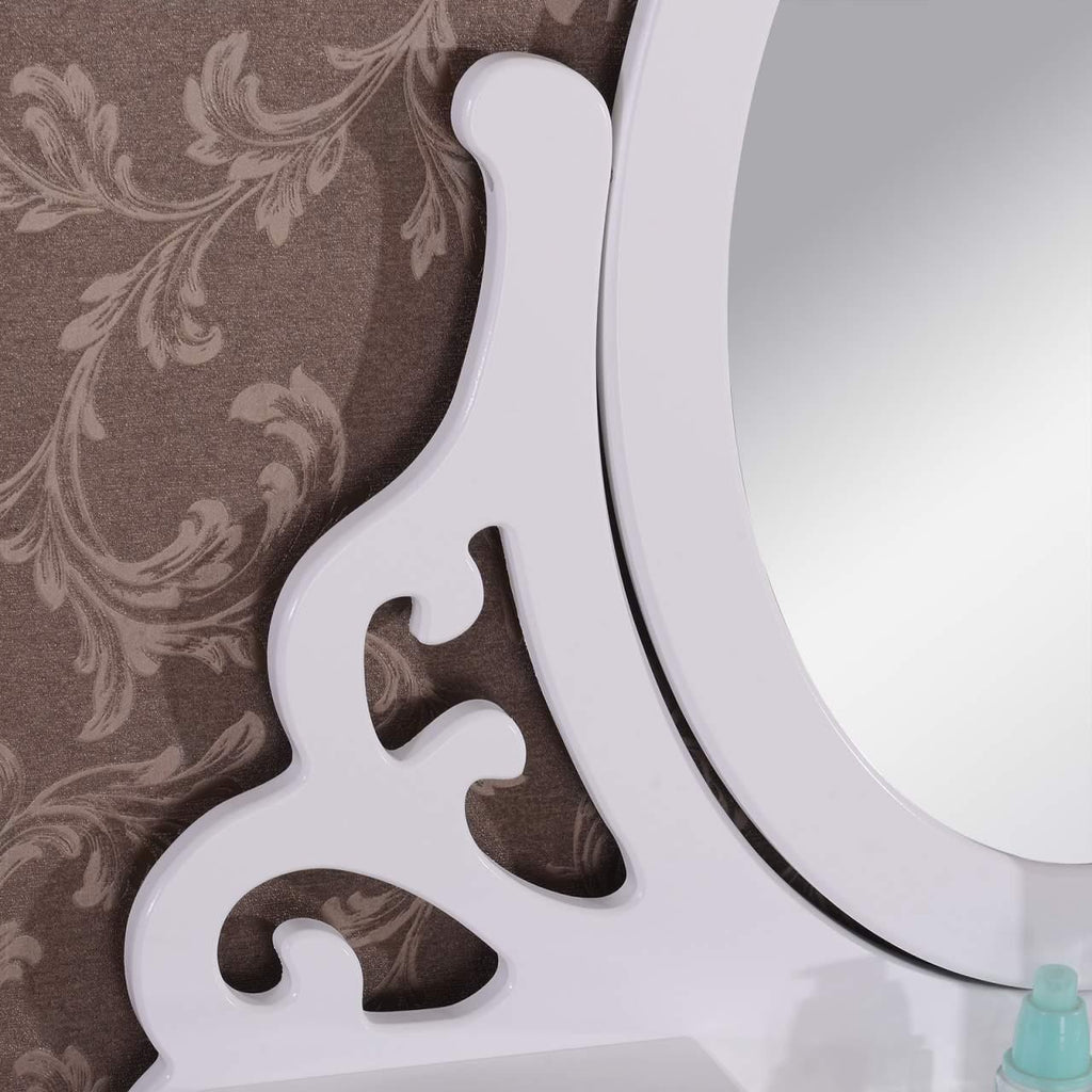 Coiffeuse en bois avec miroir tabouret et 4 tiroirs 75 cm ovale blanc 19_0000474 - Helloshop26