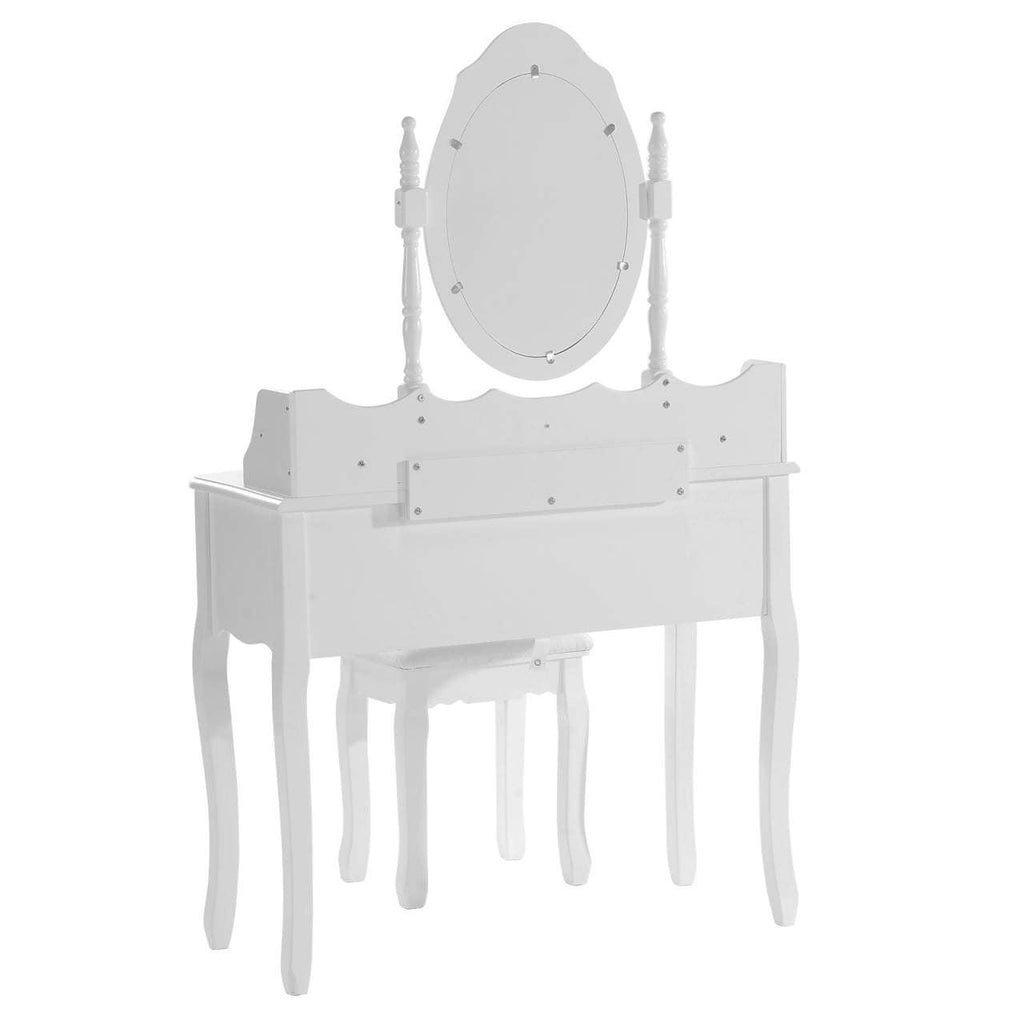 Coiffeuse table de maquillage avec miroir et tabouret 7 tiroirs en MDF et 144,5 bois de pin massif blanc 19_0000578 - Helloshop26