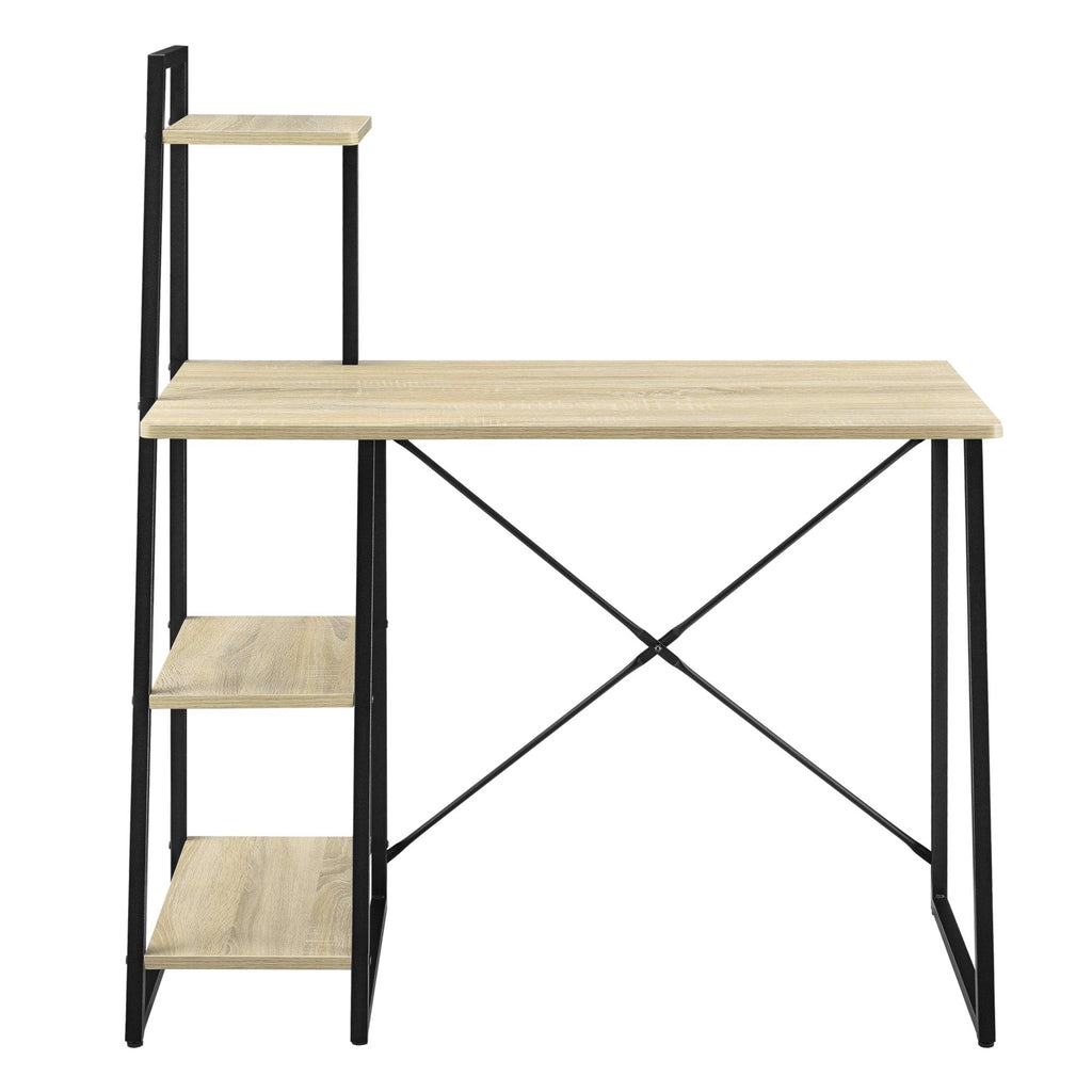 Bureau avec étagères de rangement poste de travail table de bureau panneau de fibre de bois mélaminé et métal   117 x 102 x 50 cm chêne et noir 03_0001137 - Helloshop26