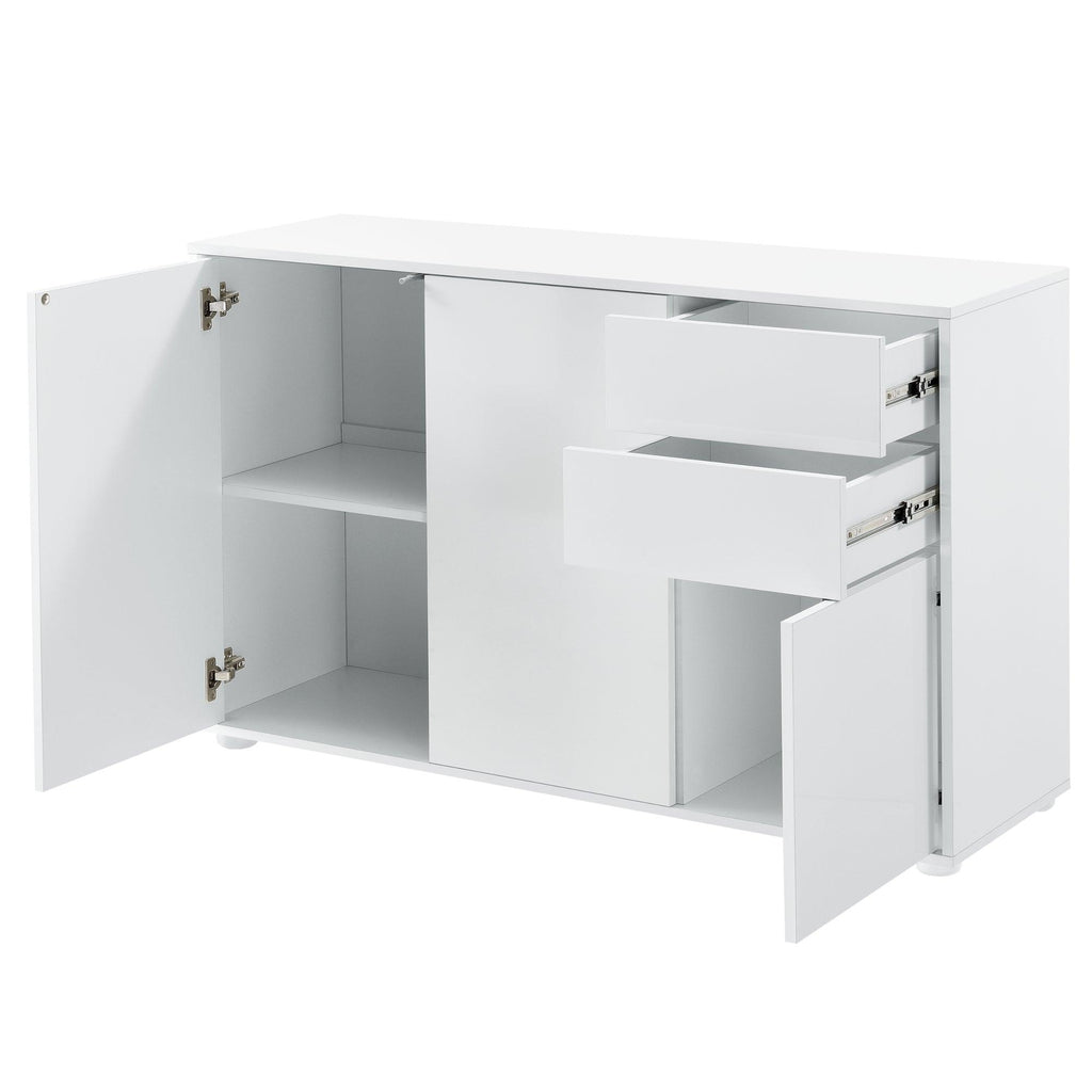 Buffet commode meuble de rangement pratique avec 2 tiroirs 3 portes 117 cm blanc brillant 03_0005046 - Helloshop26