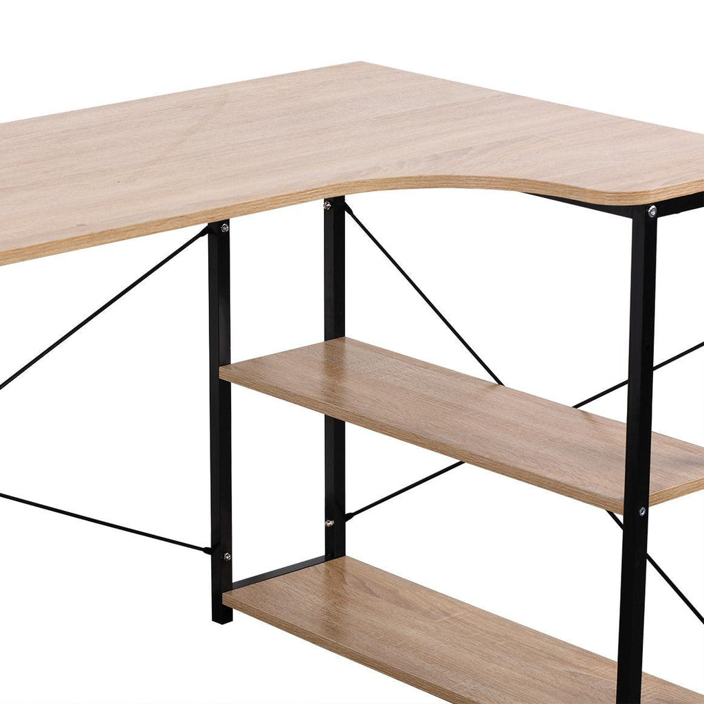 Bureau adulte table de travail spacieuse avec deux étagères MDF 120 cm beige 19_0000390 - Helloshop26