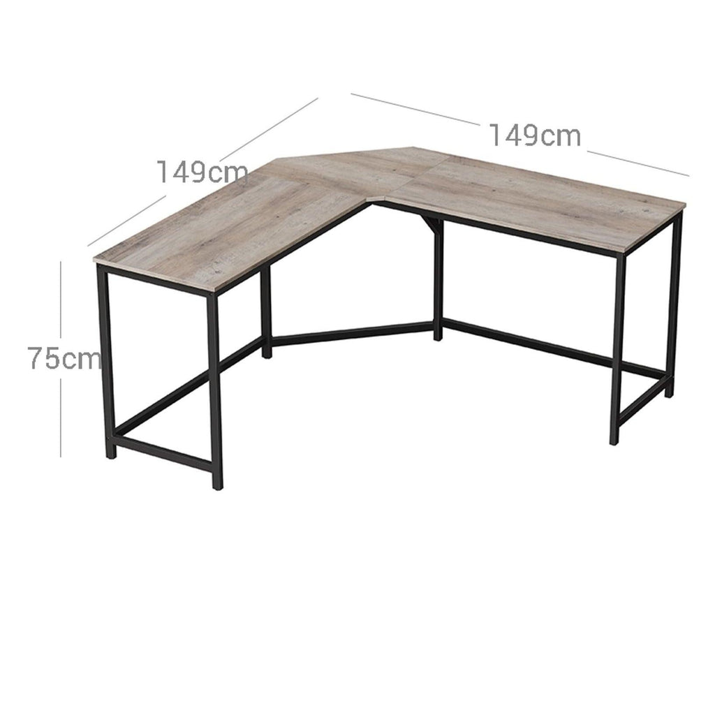 Bureau d’angle table en forme de L pour travailler et réviser bureau à domicile gain d'espace montage facile style industriel 149 cm grège et noir 12_0001319 - Helloshop26