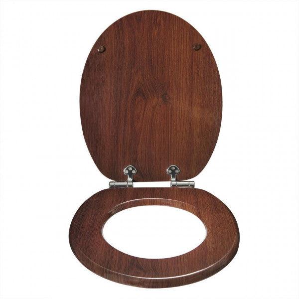 Abattant WC siège de toilette à fermeture douce en MDF de hêtre foncé  19_0000644 - Helloshop26