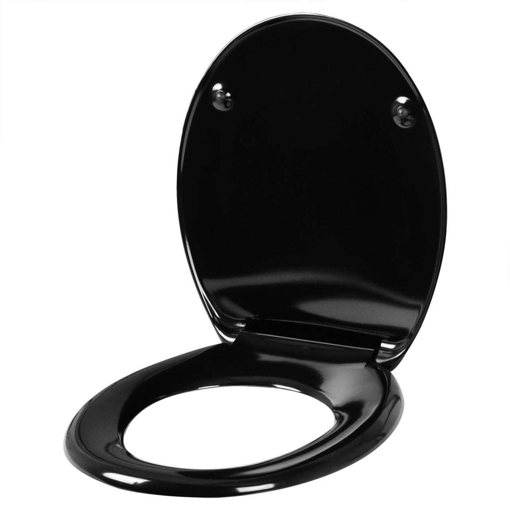 Abattant WC siège de toilette avec abaissement automatique en duroplastique noir 19_0000693 - Helloshop26