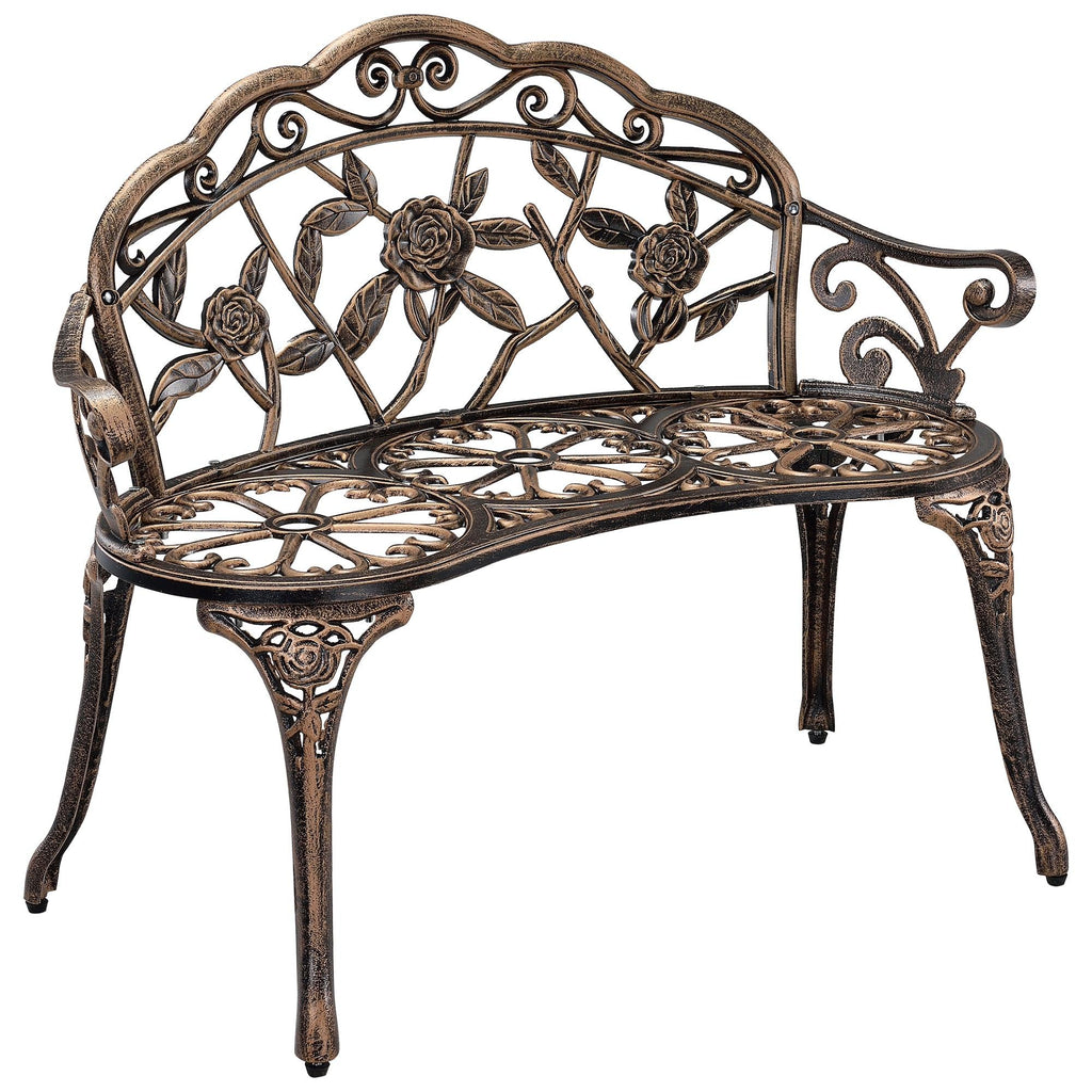 Banc de jardin chaise de jardin fonte résistant 100 cm fonte couleur bronze 03_0001008 - Helloshop26