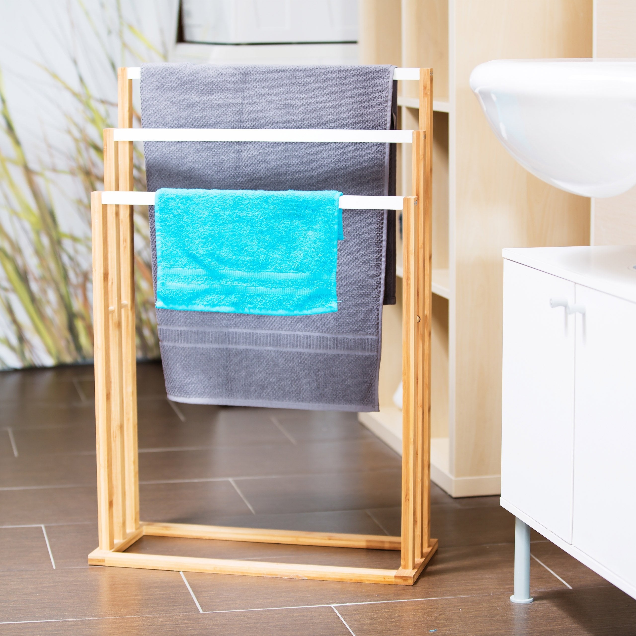 Porte-Serviettes Bambou Autocollant 38 Cm – Naturel, Sans Perçage, Salle De Bain & Cuisine, Fixation 3M Solide