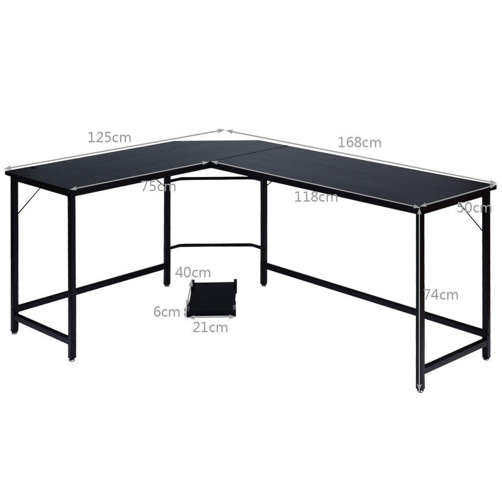 Bureau table d'ordinateur d'angle en bois et métal 168 x 125 x 74 cm noir 20_0000349 - Helloshop26