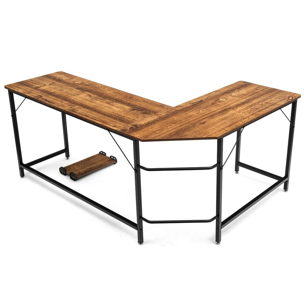 Bureau table d'ordinateur d'angle en bois et métal 168 x 125 x 74 cm marron 20_0000348 - Helloshop26