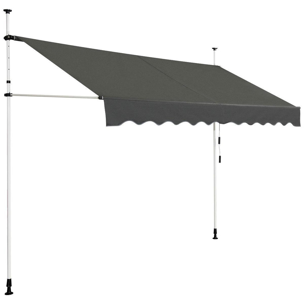 Auvent manuel rétractable 300 cm hauteur réglable de 200-300cm store banne fait en aluminium et tissu oxford anti uv gris 20_0000148 - Helloshop26