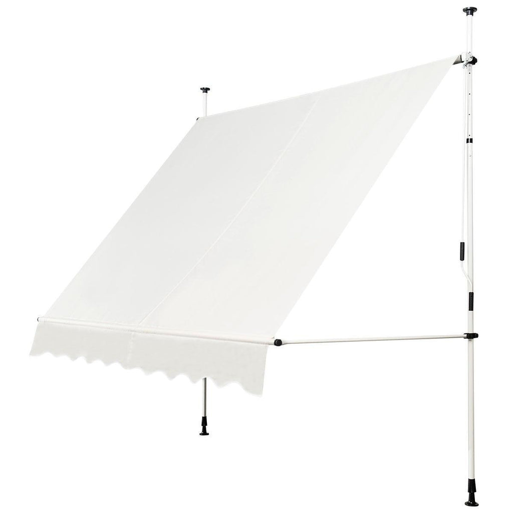 Auvent manuel rétractable 250 cm hauteur réglable de 200-300cm store banne en aluminium et tissu oxford anti uv beige 20_0000145 - Helloshop26