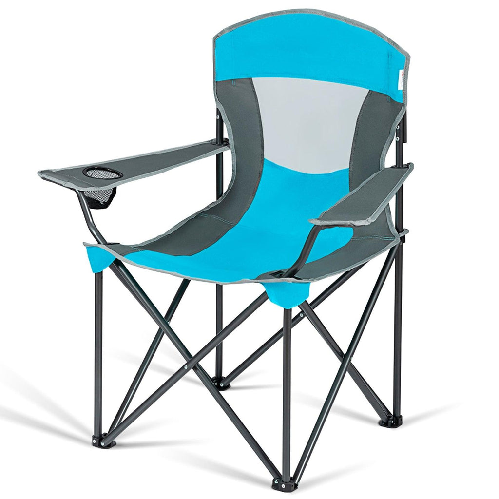 Chaise de camping pliable avec pare-soleil porte-gobelet et sac de transport pour extérieur 90 x 72 x 150 cm bleu 20_0000368 - Helloshop26