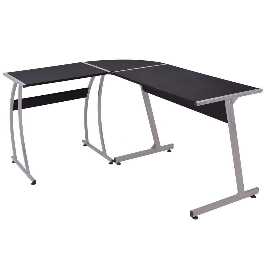 Bureau table meuble travail informatique de coin en forme de L noir 0502081 - Helloshop26