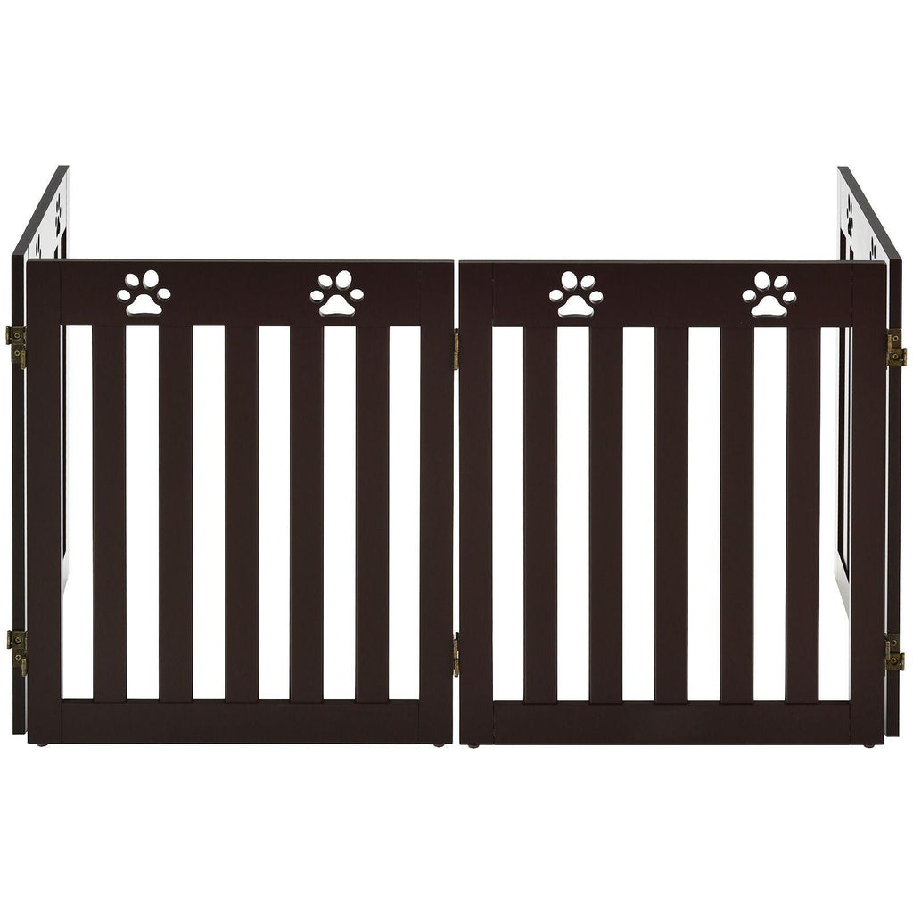 Barrière de sécurité en bois pour chiens avec charnières flexibles à 360° et 4 panneux 60 cm marron 20_0000236 - Helloshop26