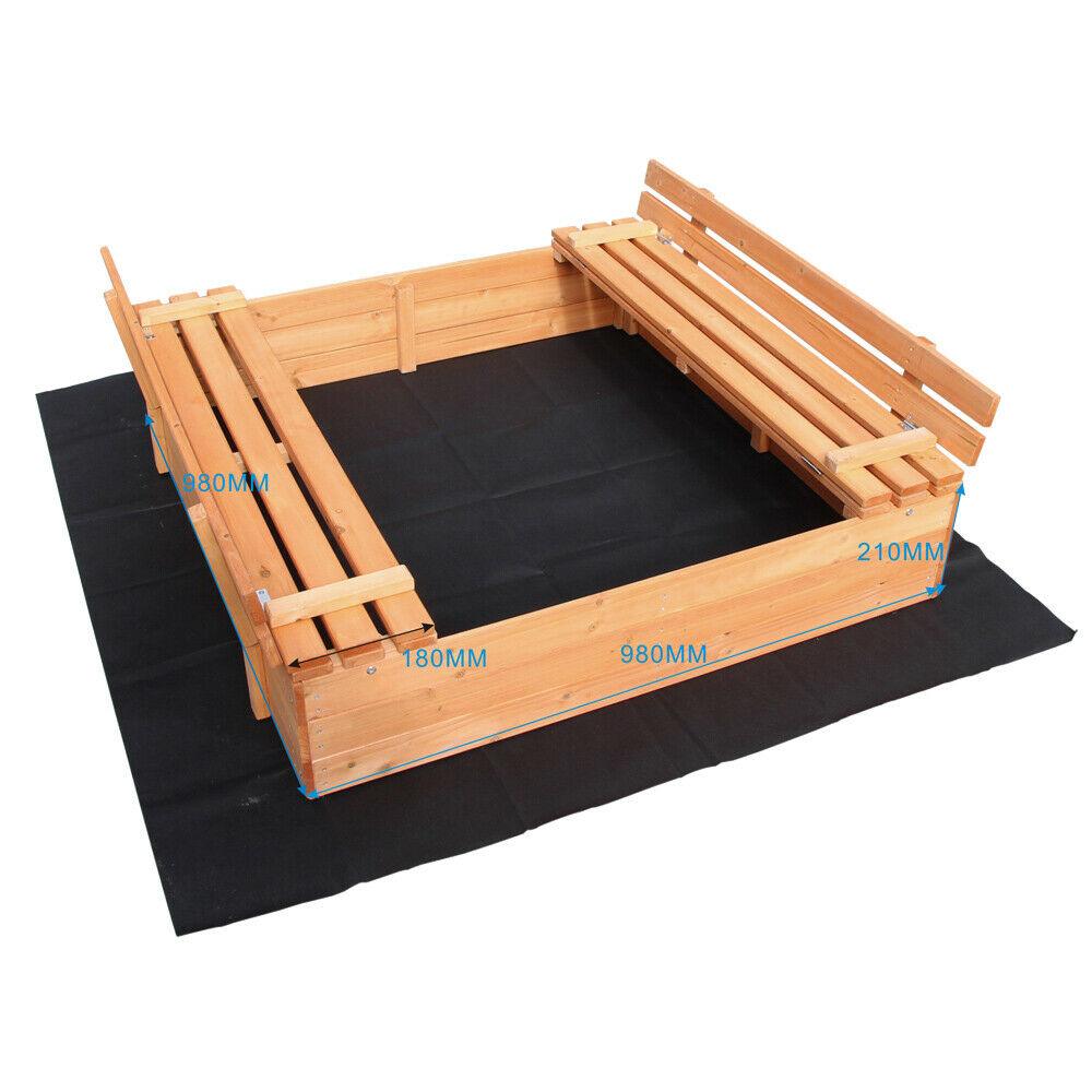 Bac à sable couvercle repliable 2 bancs intégrés 98 cm bois d'épicéa 16_0002201 - Helloshop26