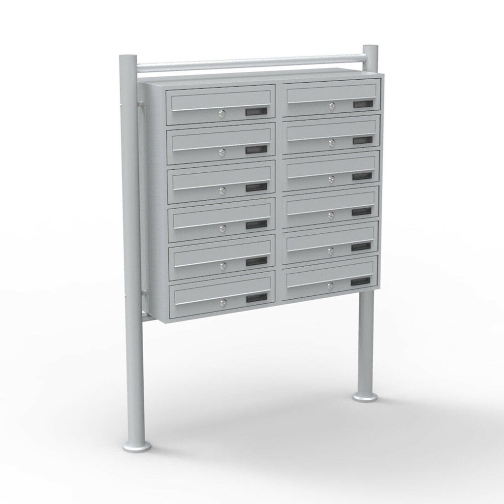 Bloc 12 boites aux lettres sur pieds entrées courrier argenté 16_0000144 - Helloshop26