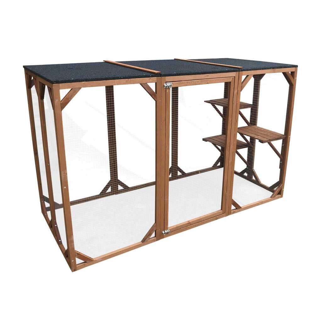 Enclos extérieur parc pour chat bois résistant 180 cm 3 zones de repos 16_0001711 - Helloshop26