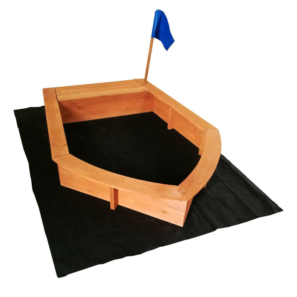 Bac à sable forme de bateau drapeau 150 cm bois sol non-tissé jardin 16_0002203 - Helloshop26