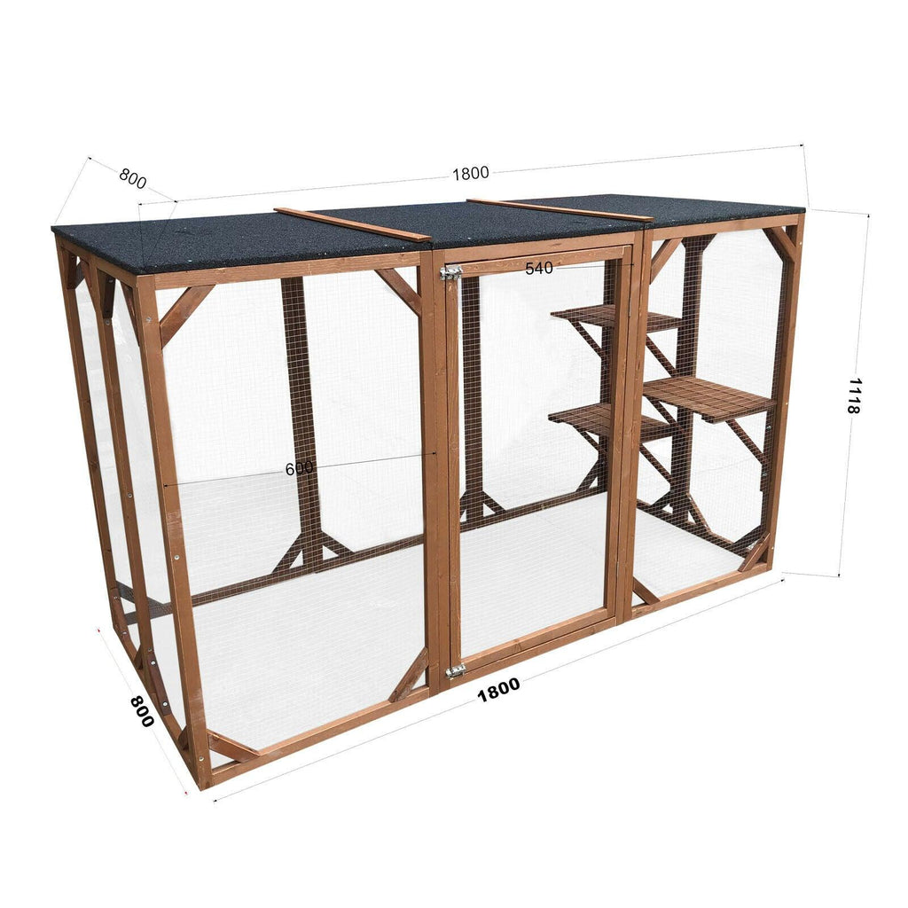 Enclos extérieur parc pour chat bois résistant 180 cm 3 zones de repos 16_0001711 - Helloshop26