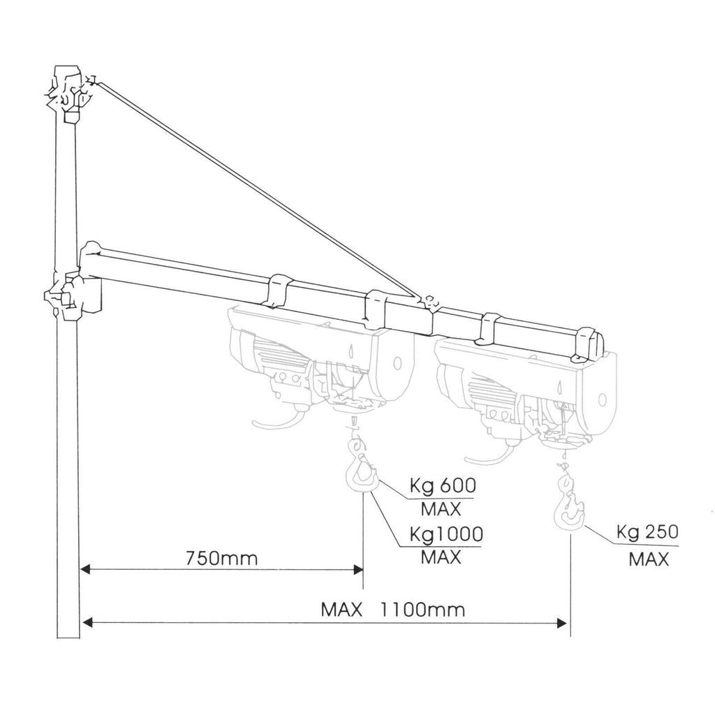 Bras pivotant levage palan support 600g 110cm treuil câble potence fixation 16_0002386 - Helloshop26