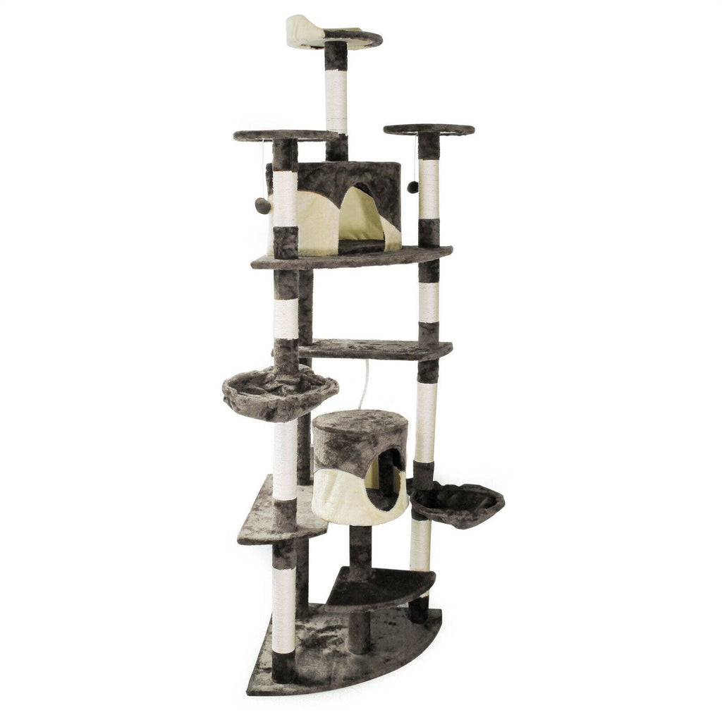 Arbre à chat d‘angle plateforme d‘observation jeux griffoir sisal 210 cm gris et blanc 16_0000008 - Helloshop26