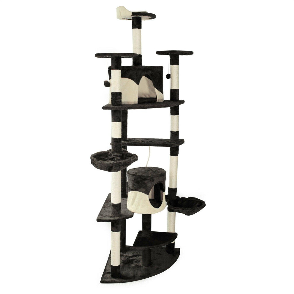Arbre à chat d‘angle plateforme d‘observation jeux griffoir sisal 210 cm noir et blanc 16_0000009 - Helloshop26