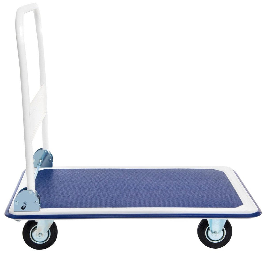 Chariot de transport diable chariot à plateau pliable en acier hauteur réglable blanc et bleu 20_0000433 - Helloshop26