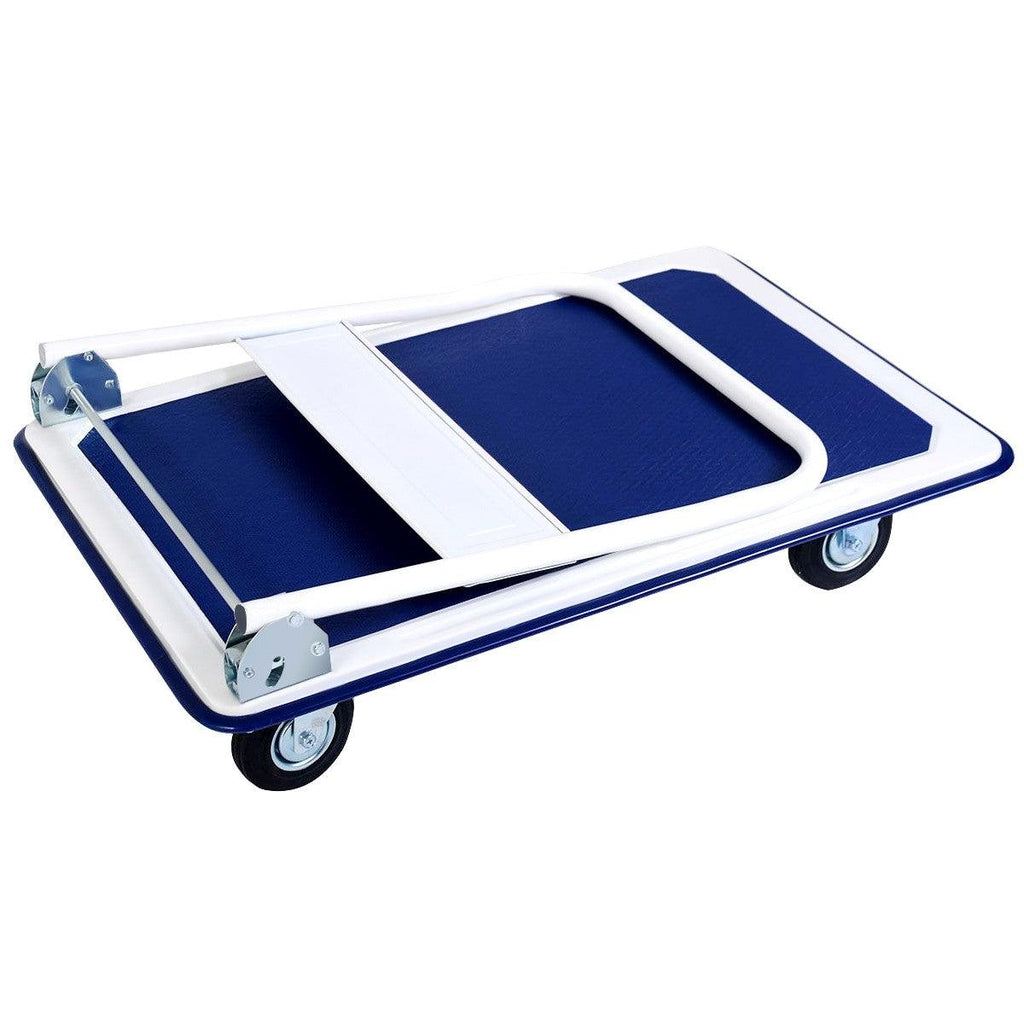 Chariot de transport diable chariot à plateau pliable en acier hauteur réglable blanc et bleu 20_0000433 - Helloshop26